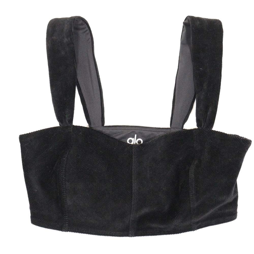 Alo Yoga Crop Top Corduroy Ribbed Athleisure Black Women M EUC